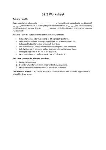 AQA GCSE Biology (9-1) B2.2 Growth and differentiation - FULL LESSON ...