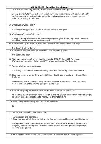 AQA 8145 - L6 Burghley's Almshouses - essay planning