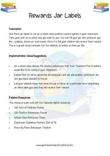 Printable Reward and Jar Labels | Teaching Resources
