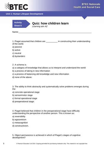 Piaget practice worksheet answer key hot sale