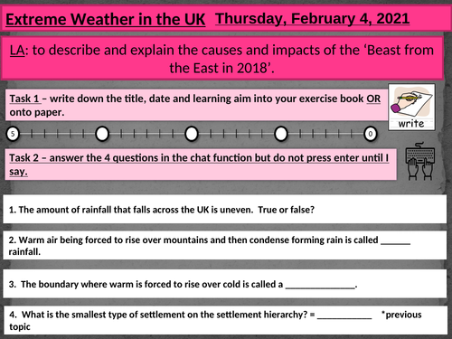 Year 7 Beast From The East 18 Lesson Teaching Resources