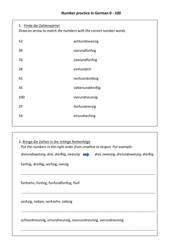 German Number Practice 0 100 Teaching Resources 