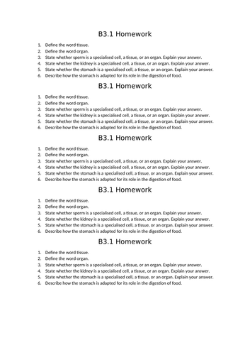 AQA GCSE Biology (9-1) B3.1 Tissues and organs FULL LESSON