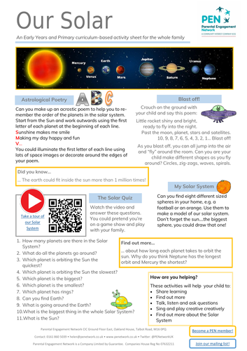 Our Solar System Primary Family Home Learning Sheet