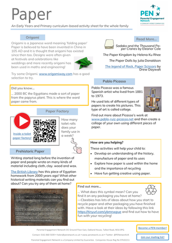 Paper Primary Family Home Learning Sheet