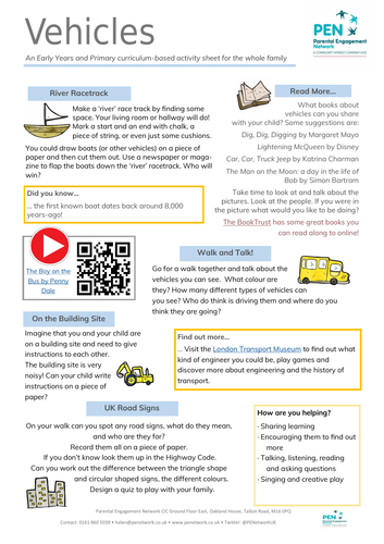 Vehicles Primary Family Home Learning Sheet