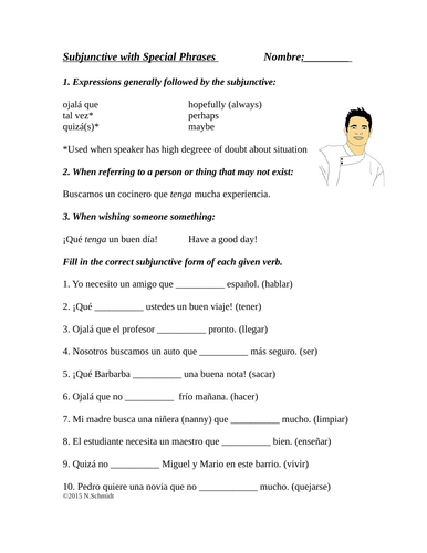 Spanish Subjunctive Worksheet: Ojalá, Tal vez, Quizás, Qué etc (Subjuntivo)