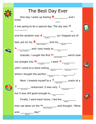 Funny fill in the missing blanks story template | Teaching Resources