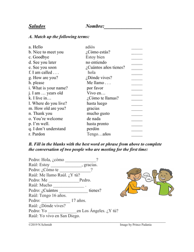 Basic Greetings In Spanish Worksheet