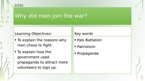 Year 8/9: Why did men join the war?