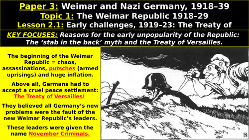 Edexcel Weimar & Nazi Germany, Topic 1: The Weimar Republic, L2: Early Challenges, Treaty Versailles