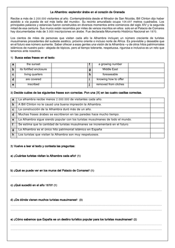 Spanish A Level La Alhambra / El patrimonio cultural Reading & Translation