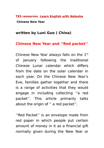 chinese new year essay in mandarin
