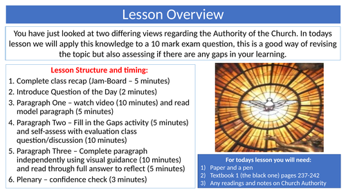 The Authority of the Church Exam Question Lesson | Teaching Resources