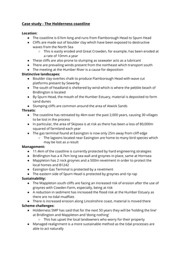 A Level Geography Coastal Systems and Landscapes Case Studies