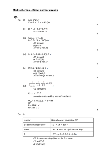 A level Physics - Electricity (Chapter 13) Direct current circuits - Assessment