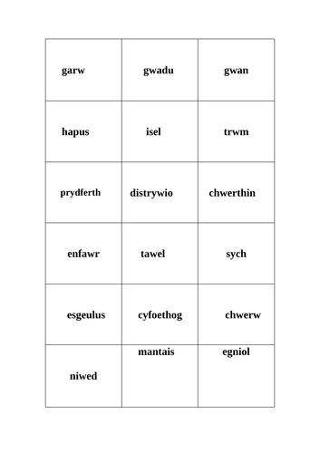 Second Language Welsh Yr. 7 Geiriau Gwrthystyr Activity Antonyms ...