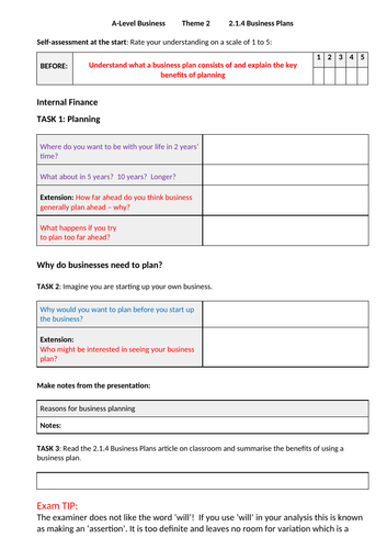 2.1 Raising Finance Worksheets and Practice Questions Edexcel A Level