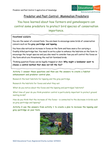 Conservation Fact File5-Predator Control | Teaching Resources