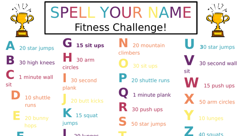 Spell Your Name Workout - What's Your Name? Fitness Activity Printable for  Kids