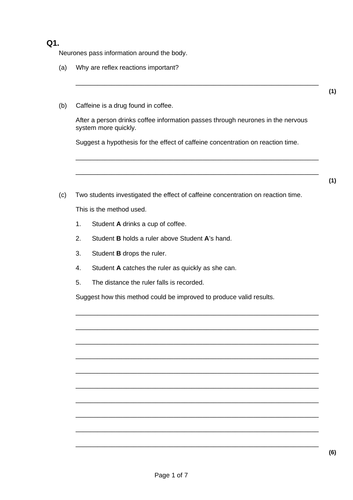 Reaction Times REQUIRED PRACTICAL | Teaching Resources