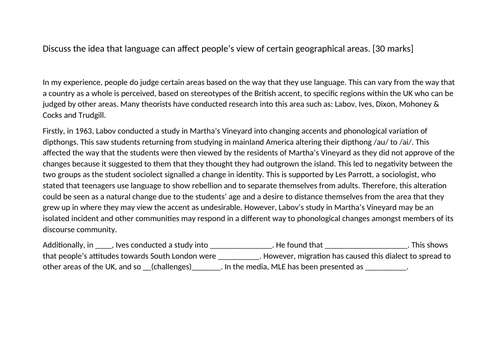 A Level English Language - Accent & Dialect - Modelled, Scaffolded ...