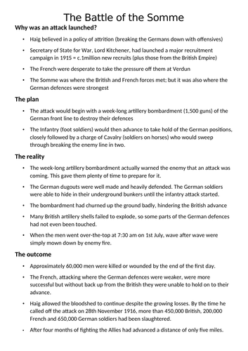 First World War - The Battle of the Somme/Haig | Teaching Resources