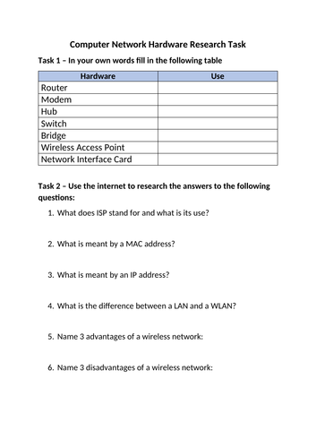 Computer Network Hardware | Teaching Resources