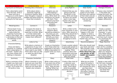 reading homework grid