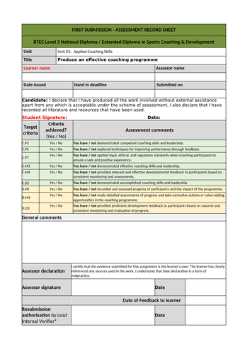 BTEC Sports Coaching & Development (2020) D1 Applied Coaching Skills ...