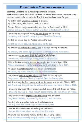 Parenthesis - Brackets, Commas, Dashes 