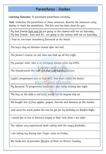 parenthesis worksheet year 6