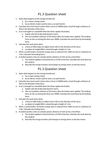 AQA GCSE Physics (9-1) - P1.3 Energy and work FULL LESSON