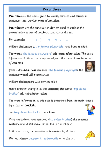 Parenthesis - Brackets, Commas, Dashes | Teaching Resources