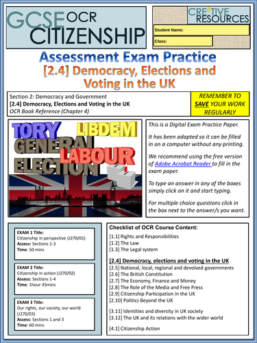 GCSE Citizenship OCR - Digital Exam Paper | Teaching Resources