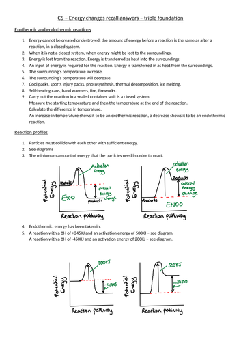 AQA Chemistry GCSE C5 Triple - Energy changes recall Qs | Teaching ...