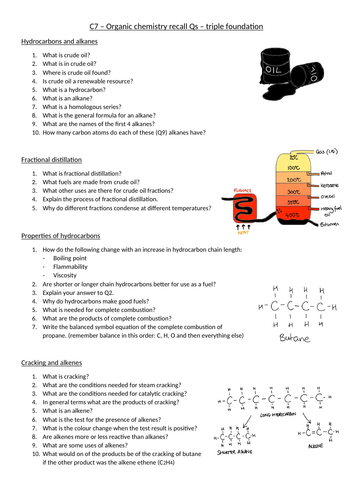 AQA Chemistry GCSE C7 Triple - Organics recall Qs | Teaching Resources