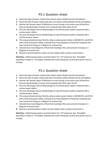 AQA GCSE Physics (9-1) - P3.1 Energy demands FULL LESSON