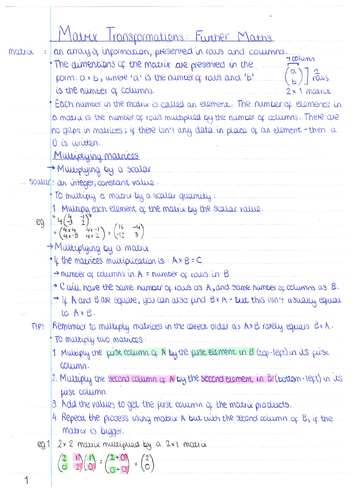 Aqa Gcse 9 1 Further Maths Notes Matrix Transformations Teaching Resources