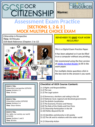 GCSE Citizenship OCR - MCQ Exam paper | Teaching Resources