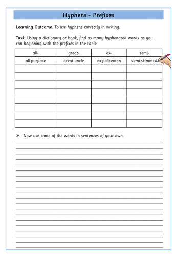 hyphens worksheets teaching resources