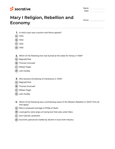 Multiple Choice Quizzes for Henry VII, Henry VIII, Edward VI and Mary I ...