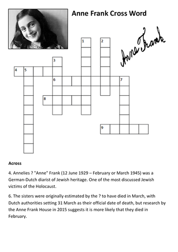 Anne Frank Crossword