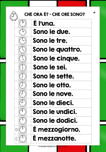 ITALIAN TELLING THE TIME O'CLOCK LIST FREEBIE | Teaching Resources