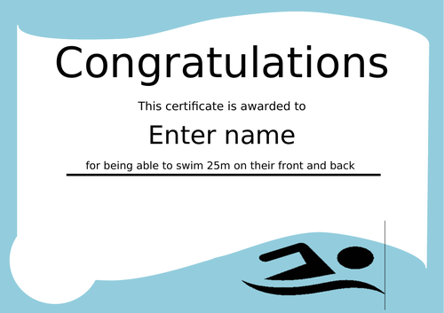 Swimming certificate Teaching Resources