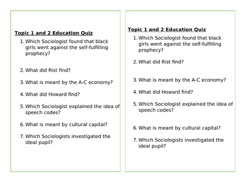 AQA A-Level Sociology Paper 1 Education Year 12 | Teaching Resources
