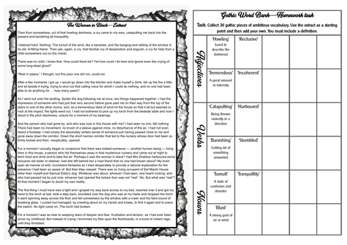 Gothic Horror - The Woman in Black - Vocabulary Collection Task - KS3 ...
