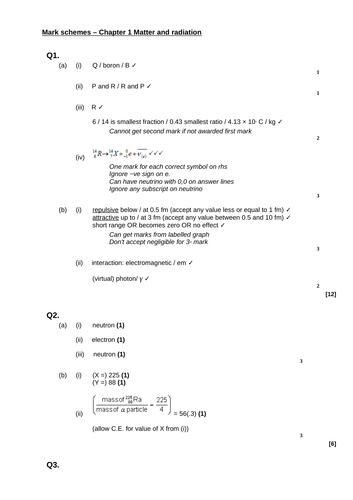 A level Physics - Particles and radiation (Chapter 1) Matter and radiation - Assessment