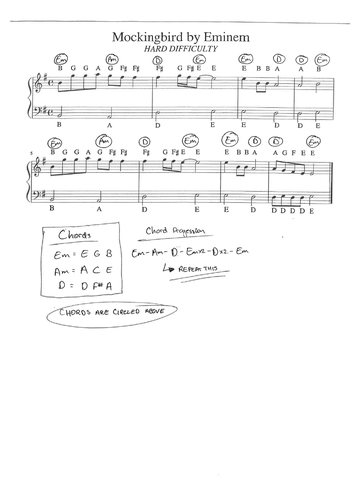 Mockingbird Eminem sheet music | Teaching Resources