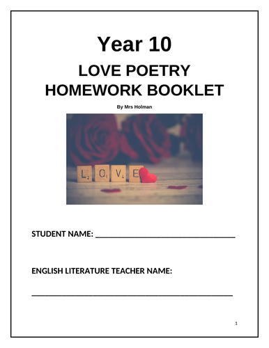 EDUQAS HOMEWORK booklet LOVE poetry | Teaching Resources